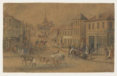 [King Street towards St. James' Church, Sydney, ca. 1842 / drawn by George...